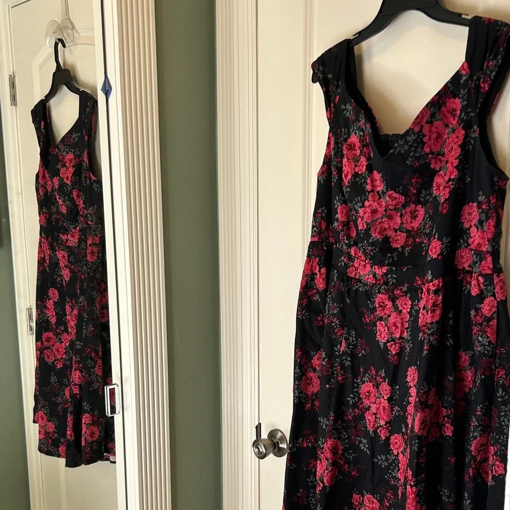 Torrid Floral Black and Pink Dress - Picture 1 of 9
